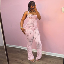Polka Dots Print Halterneck Two Piece Pants Set MXBF-D26ST115