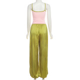 Solid Color Sling Tank Top Loose Pants 2 Piece Set GZJQ-K6S09873A
