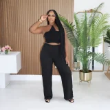 Solid Color Halterneck Two Piece Pants Set CYA-902385
