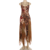 Mesh Patchwork Print Sling Maxi Dress GZJQ-K6D07210A