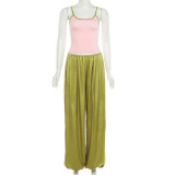 Solid Color Sling Tank Top Loose Pants 2 Piece Set GZJQ-K6S09873A