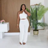 Solid Color Halterneck Two Piece Pants Set CYA-902385
