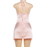 Solid Color Halterneck Skinny Mini Dress GZJQ-K6D07886A