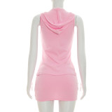 Sleeveless Hooded Zipper Top Skirt Suit GDSF-D26ST137