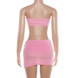 Sexy Wrap Chest Irregular Mini Skirts 2 Piece Set GYME-K6S06623A