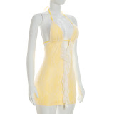 Sexy Solid Color Hollow Out Lace Mini Dress GSZM-C26DS193