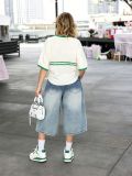 Plus Size Gradient Washed Denim Mid-pants GYLN-1654