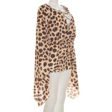 Deep V Neck Print Long Sleeve Mini Dress GSZM-C26DS177