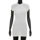 Short Sleeve Backless Hollow Out Mini Dress GSZM-J26DS205