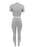 Solid Color Pleated Flare Pants Two-Piece Set SHD-8000