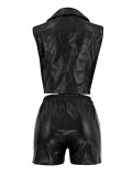 PU Leather Sleeveless Top Two Piece Shorts Set FENF-5009