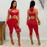 Solid Color Tie Up Two Piece Pants Set GFYX-7673