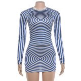 Spiral Pattern Long-Sleeve Two Piece Skirts Set DLSF-K6S09226A