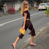 Solid Color Patchwork Micro Flare Seventh Pant GLAG-P6121245F