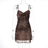V Neck Leopard Print Chiffon Mini Dress GLAG-D6321377F