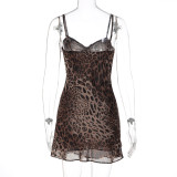 V Neck Leopard Print Chiffon Mini Dress GLAG-D6321377F