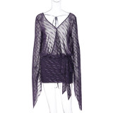 Mesh Backless Tie Up Mini Dress GLAG-D5C21067H