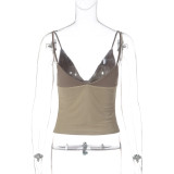 Deep V Neck Contrast Color Tank Top GLAG-T6121096G
