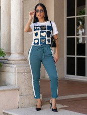 Casual Print Short Sleeve 2 Piece Pant Set MIL-L365