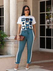 Casual Print Short Sleeve 2 Piece Pant Set MIL-L365