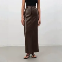 PU Leather High Waist Split Long Skirt GPBY-SK8327