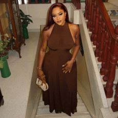 Solid Color Sleeveless Backless Maxi Dress GJYO-JD303723