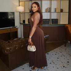 Solid Color Sleeveless Backless Maxi Dress GJYO-JD303723