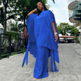 Plus Size Solid Color Shawl Top Wide Leg Pants Suit NNWF-8172