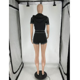 Letter Print Short Sleeve Sport 2 Piece Shorts Set FOSF-8853