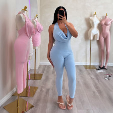 Solid Color Halterneck Backless Jumpsuit MXBF-D26JP151