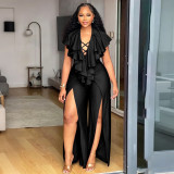 Plus Size Ruffles Wide Leg Split Jumpsuit NNWF-8179