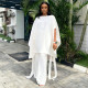 Plus Size Solid Color Shawl Top Wide Leg Pants Suit NNWF-8172