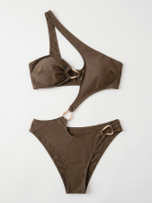 Solid Color Single Shoulder One Piece Swimsuit CSYZ-G885W
