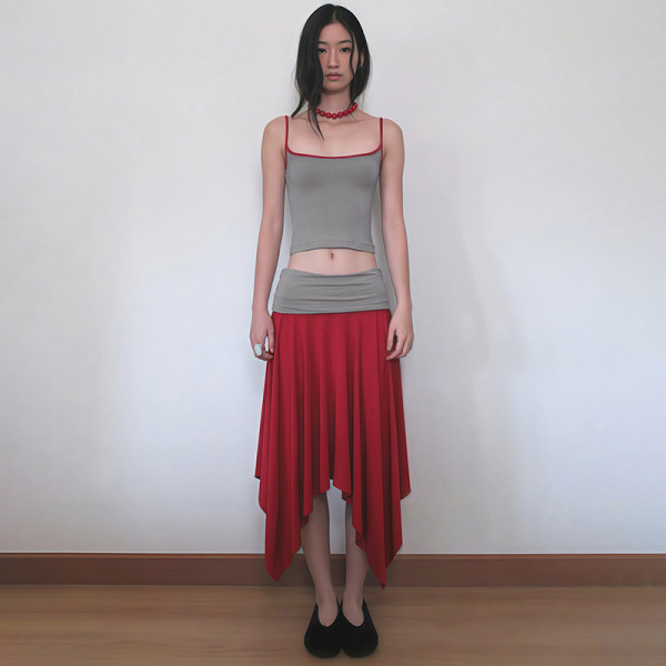 Sling Tank Top Irregular Long Skirt Suit XEF-K6S09935A