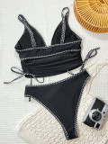 Solid Color Tie Up Two Piece Swimsuit CSYZ-G905KY