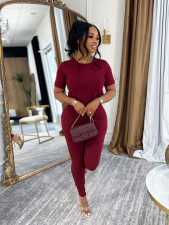 Sport Short Sleeve Tops Solid Color Pants Suit BMF-880