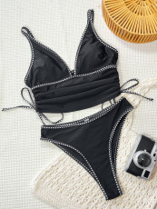 Solid Color Tie Up Two Piece Swimsuit CSYZ-G905KY