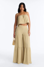 Solid Color Sling Two Piece Pant Set NY-3920