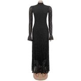 Lace See Through Long Sleeve Maxi Dress BY-7711