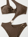 Solid Color Single Shoulder One Piece Swimsuit CSYZ-G885W
