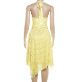 Polka Dot Print Halterneck Backless Maxi Dress XEF-K6S09678A