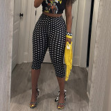 High Waist Polka Dot Print Seventh Pants MXBF-J26PT151