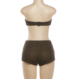 Sexy Solid Color Chain Patchwork Shorts Suit XEF-K6S05634A