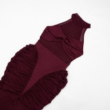 Mesh Patchwork See Through Sleeveless Maxi Dress GDSF-D26DS180