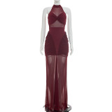 Mesh Patchwork See Through Sleeveless Maxi Dress GDSF-D26DS180