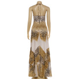 Sexy Halterneck Print Backless Maxi Dress XEF-K6D06906A