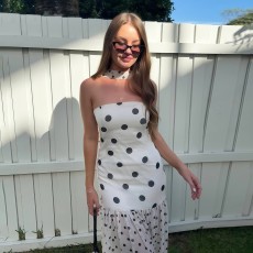 Polka Dot Print Tube Top Maxi Dress XEF-K6D07455A