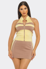 Color Block Zipper Top Two Piece Skirts Set GBGF-265283