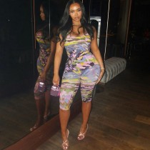 Contrast Color Print Seventh Jumpsuit XEF-K6S08536A