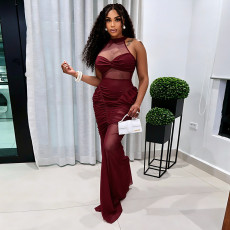 Mesh Patchwork See Through Sleeveless Maxi Dress GDSF-D26DS180